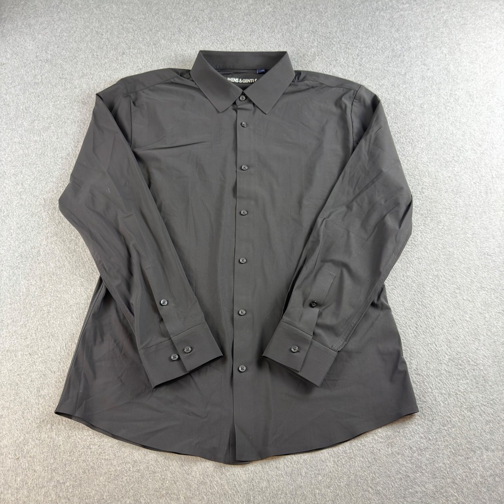Alimens & Gentle Luxury Style Dress Shirt Mens Size L Black Long Sleeve Stretch